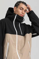 Men's Black & Khaki Face Vent Asym-Zip Waterproof Insulated Snow Jacket